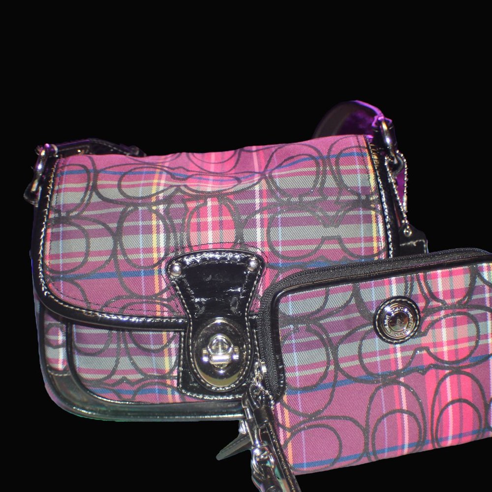 PURPLE POPPY COACH HANDBAG & COIN PURSE